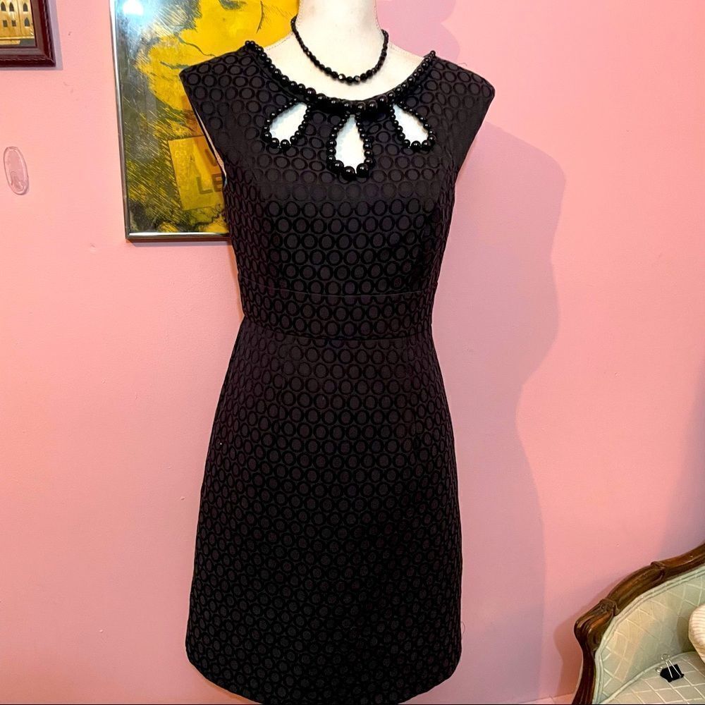 DonnaĀ Ricco Black Bead Embellished Three KeyholeāNeckline SheathāDress